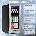 ZUN Built-in and Freestanding 15" Mini Beverage Refrigerator/Wine Cabinet, 120 Cans, 37-65&deg;F, Quiet, ES286528AAA
