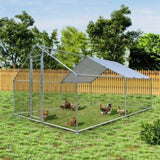 ZUN Large Chicken Coop Metal Chicken Run Walk-in Poultry Cage Spire-Shaped with Waterproof and W419P144217