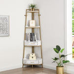 ZUN Corner Shelf with Two Drawers 72.64'' Tall, 4-tier Industrial Bookcase, Gold W107165005