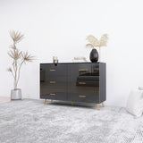 ZUN High Glossy Surface 6 Drawers Chest of Drawer with Golden Handle and Golden Steel Legs Black Color W2139134916