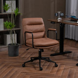ZUN Office Chair,Mid Back Home Office Desk Task Chair with Wheels and Arms Ergonomic PU Leather Computer W1143133926