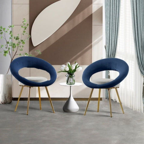 ZUN Navy Blue Velvet Modern accent/Conversation Lounge Chair With Gold Plated Legs, unique W117083840