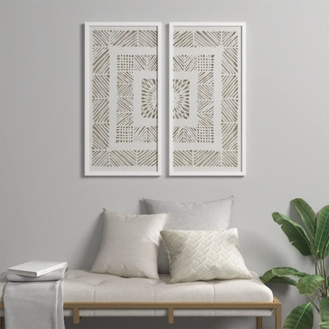 ZUN Framed Geometric Rice Paper Panel 2-piece Shadowbox Wall Decor Set B03598882
