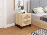 ZUN Allen 2 Drawer Nightstand Set of 2, Natural, Natural Rattan, Display Rack for Bedroom and Living W68863568