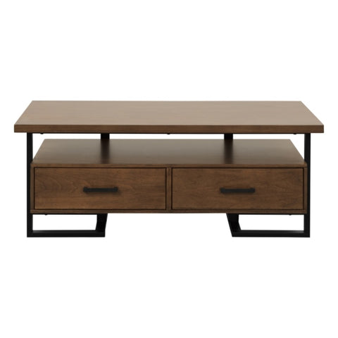 ZUN Contemporary Design Unique Frame 1pc Coffee Table with Drawers Walnut Finish Wood and Rustic Black B01172870