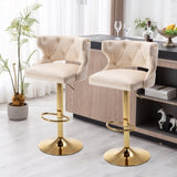 ZUN Bar Stools With Back and Footrest Counter Height Dining Chairs-Velvet Beige-2PCS/SET W67663285