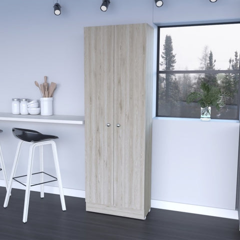 ZUN Buxton Rectangle 2-Door Storage Tall Cabinet Light Grey B06280487
