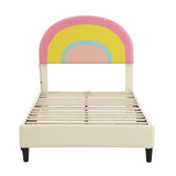 ZUN Twin Size Upholstered Platform Bed with Rainbow Shaped and Height-adjustbale Headboard,LED Light WF315341AAA