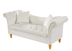 ZUN Velvet Sofa Stool with 2 Pillows in Beige 27390169