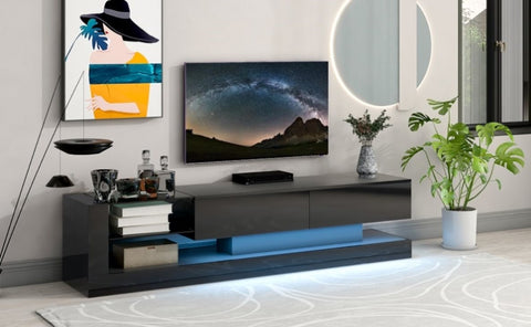 ZUN On-Trend TV Stand with Two Media Storage Cabinets Modern High Gloss Entertainment Center for 75 Inch WF293969AAB