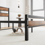 ZUN Full Size Platform Bed Frame with Rustic Vintage Wood Headboard, Strong Metal Slats Support, No Box W912137962