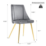 ZUN Modern Grey Velvet Dining Chairs , Fabric Accent Upholstered Chairs Side Chair with gold Legs for W210127129