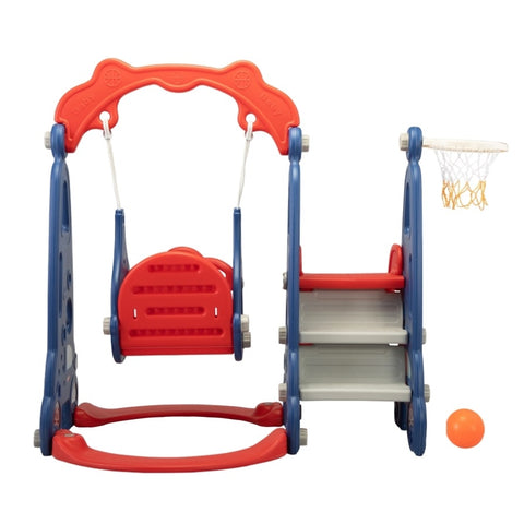 ZUN 3 In 1 Slide and Swing Set with Basketball Hoop for 1-8 Years Old Children Indoor and Outdoor, Red & W2181139445
