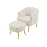 ZUN cream white armchair with ottoman W58864878