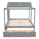 ZUN Full Size House Bed with Roof, Window and Drawer - Gray WF296138AAE