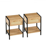 ZUN Set of 2, 15.74" Rattan End table with drawer, Modern nightstand, metal legs,side table for living W1265123640