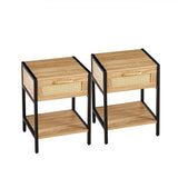 ZUN Set of 2, 15.74" Rattan End table with drawer, Modern nightstand, metal legs,side table for living W1265123640