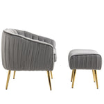 ZUN Velvet Accent Chair with Ottoman, Modern Tufted Barrel Chair Ottoman Set for Living Room Bedroom, W133360796