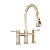 ZUN Double Handle Bridge Kitchen Faucet With Pull-Down Spray Head W122581052