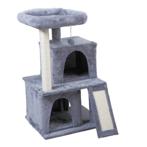 ZUN Double-layer cat Tree with cat house and ladder - light gray W2181P144457
