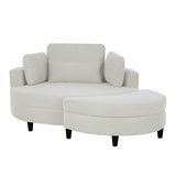 ZUN 51-inch beige corduroy sofa with two throw pillows and a waist pillow with an extra tray for W1658P143720