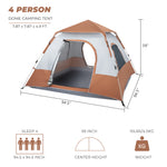 ZUN 240*240*150cm Spring Quick Opening Four-Person Family Tent Camping Tent Brown 40665262