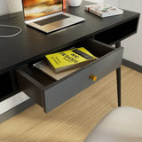 ZUN Mid Century Desk with USB Ports and Power Outlet, Modern Writing Study Desk with Drawers, W87649728