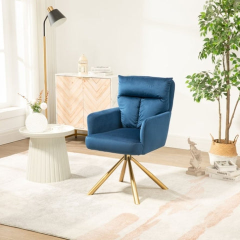 ZUN Dark Blue Velvet Contemporary High-Back Upholstered Swivel Accent Chair W116470746