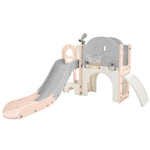 ZUN Kids Slide Playset Structure 7 in 1, Freestanding Spaceship Set with Slide, Arch Tunnel, Ring Toss PP319756AAH