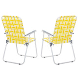 ZUN 2pcs Steel Tube PP Webbing Bearing 120kg Folding Beach Chair Yellow & White Strip 25170682