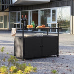 ZUN Outdoor Wicker Bar Cart, Patio Wine Serving Cart w/Wheels, Rolling Rattan Beverage Bar Counter Table W640140573