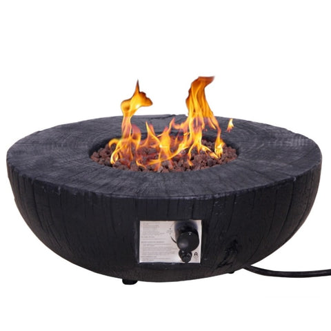 ZUN 30,000 BTU Faux Woodgrain Round Propane Gas Fire pit With Weather cover, Lava Rocks For Outdoor W2029120078