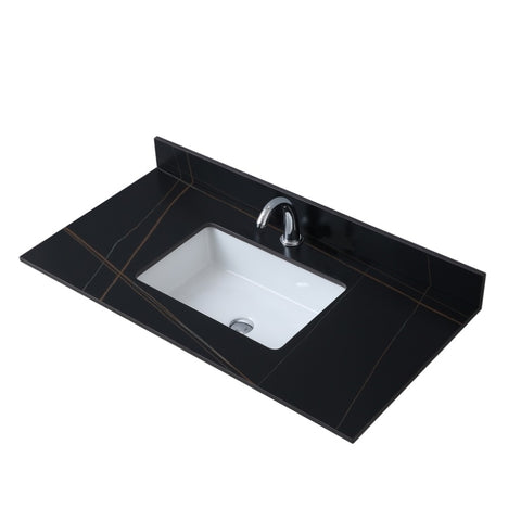 ZUN Montary 43inch bathroom stone vanity top black gold color with undermount ceramic sink and single W509128646