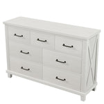 ZUN Rustic Farmhouse Style Solid Pine Wood Whitewash Seven-Drawer Dresser for Living Room, Bedroom,White WF301580AAK