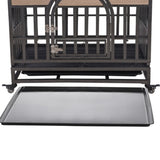 ZUN 46in Heavy Duty Dog Crate, Furniture Style Dog Crate with Removable Trays and Wheels for High W1863125113