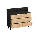ZUN 43.31"6-Drawers Rattan Storage Cabinet Rattan Drawer with LED Lights and Power Outlet,for W757127558