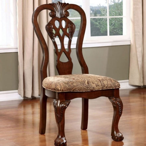 ZUN Formal Classic Traditional Dining Chairs Cherry Solid wood Damask Print Fabric Seat Intricate Back B01172303