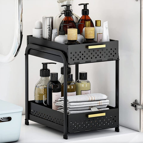 ZUN Double layer pull-out sink storage rack Kitchen counter storage cabinet Bathroom cabinet 16851579