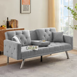 ZUN Square Arm Armrests, Grey Linen Convertible Sofa and Daybed W112852909