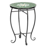 ZUN Mosaic Round Terrace Bistro Table With Coloured Glass Green Flowers Mosaic 44796541