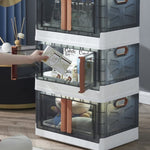ZUN Detachable Folding Plastic Storage Cabinet, Black Trasparent Acrylic Door, White Brown（1pc） 22080019