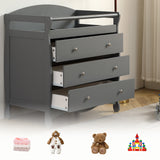 ZUN 90*58*99cm Three Drawers With Seat Belt Baby Wooden Bed Nursing Table Grey 10709615