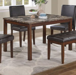 ZUN Classic Stylish Espresso Finish 5pc Dining Set Kitchen Dinette Faux Marble Top Table Bench and 3x B011P148645