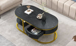 ZUN U-Can Modern Marble Golden Coffee Table, Metal Frame, with Drawers & Shelves Storage for Living Room WF306726AAB