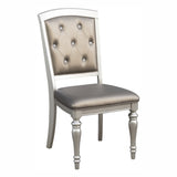 ZUN Glamorous 2pc Set Wooden Side Chairs Silver Finish Crystal Button Tufted Faux Leather Upholstered B01143655