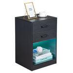 ZUN FCH 40*35*60cm Particleboard Pasted Triamine Two Drawers With Socket With LED Light Bedside Table 91391728