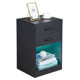 ZUN FCH 40*35*60cm Particleboard Pasted Triamine Two Drawers With Socket With LED Light Bedside Table 91391728