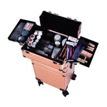 ZUN 4-in-1 Draw-bar Style Interchangeable Aluminum Rolling Makeup Case-Rose Gold 70986434