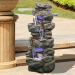 ZUN 40inches High Stacked Simulated Rock Water Fountain with LED Lights 50587180