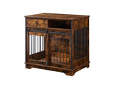 ZUN Sliding door dog crate with drawers. Rustic Brown, 35.43'' W x 23.62'' D x 33.46'' H W116257389